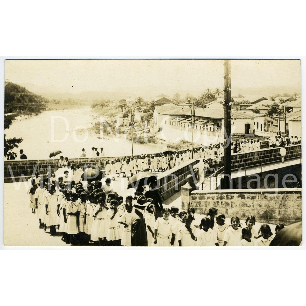 Comayaguela Honduras Puente Mallol Rio Choluteca School Procession c1910s RPPC